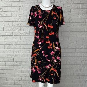 Tommy Hilfiger Women Flared Sleeve Black Floral Shift Dress Size 4